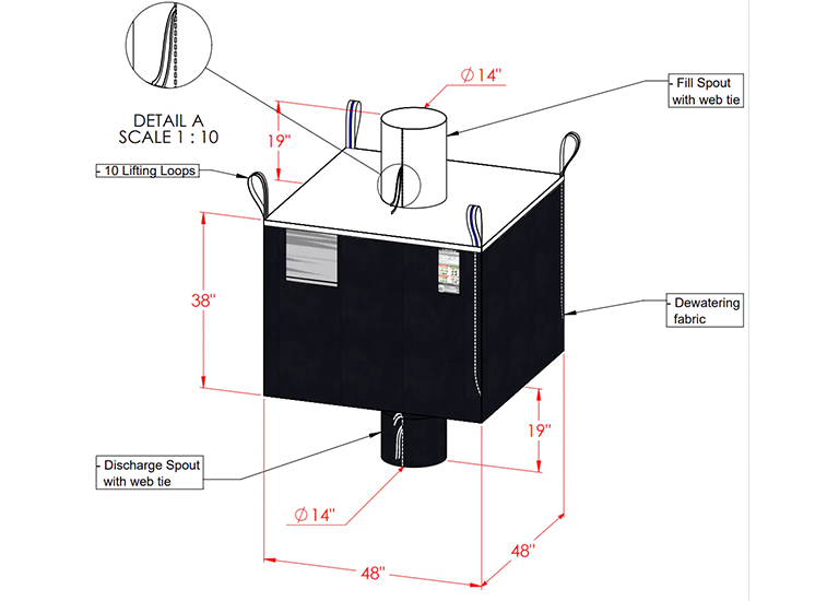 DeWatering WasteSack Bag - Top Spout & Bottom Spout - 48" x 48" x 39" (H) - CALL FOR QUOTE WastePack