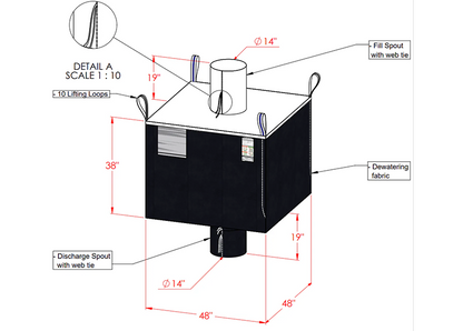 DeWatering WasteSack Bag - Top Spout & Bottom Spout - 48" x 48" x 39" (H) - CALL FOR QUOTE WastePack