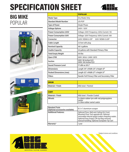 Big Mike "Popular" Industrial Vacuum Cleaner