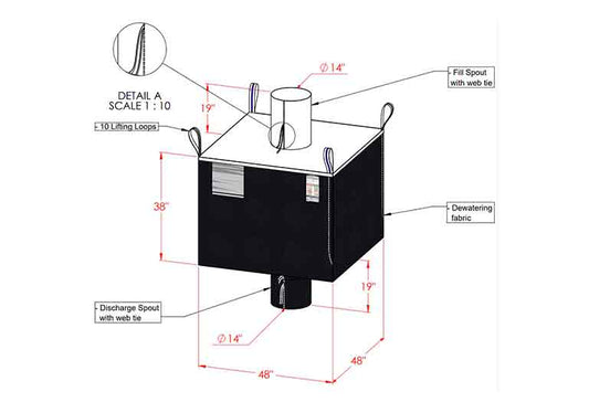 DeWatering WasteSack - Top Spout & Bottom Spout - 48" x 48" x 39" (H)