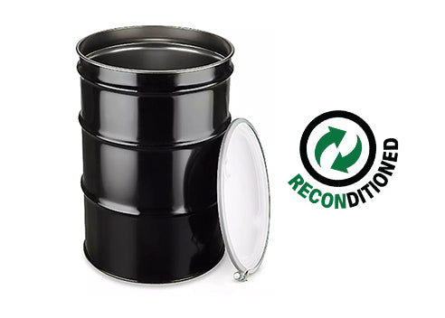 (Reconditioned) 55 Gallon Steel Open Top, Unlined, Plain Cover