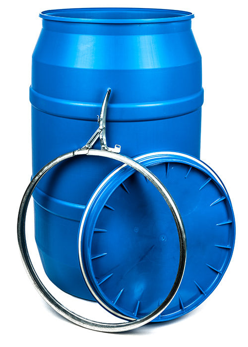 Blue Plastic 55 Gallon Drum with Lever Lock Lid